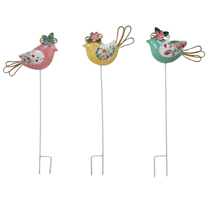 Willow &amp; Silk S/3 Asst Colourful Bird Garden Stakes
