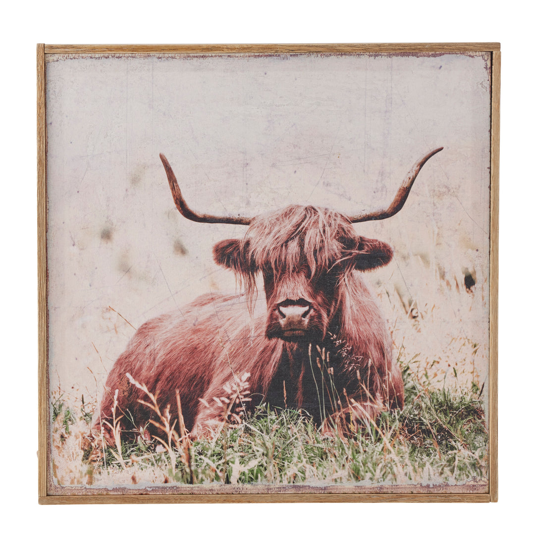 Willow &amp; Silk Sitting Highland Cow Framed Canvas 42x42x3.7H CM