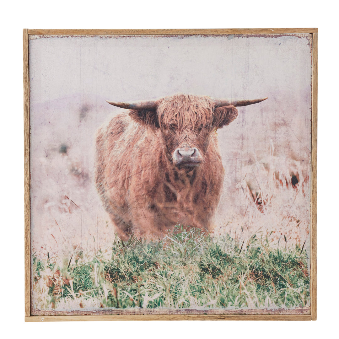 Willow &amp; Silk Standing Highland Cow Framed Canvas 42x42x3.7HCM