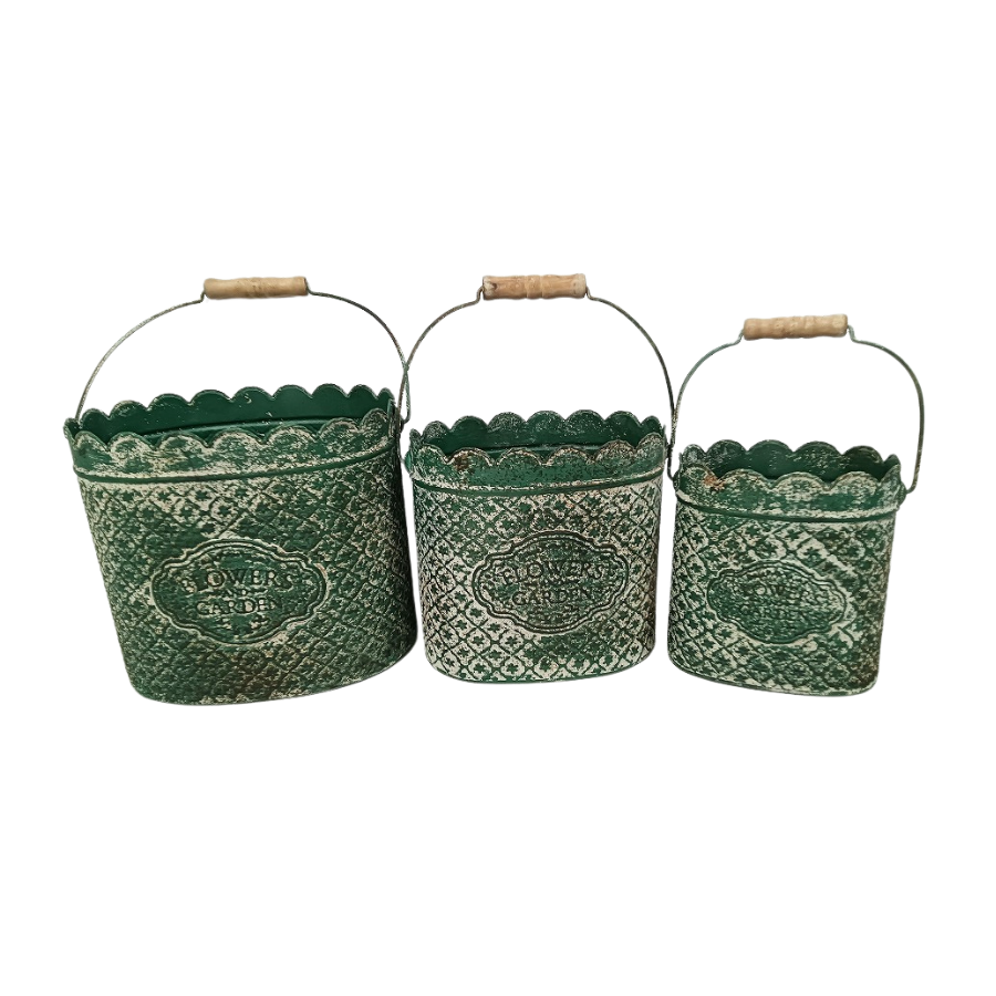 Willow &amp; Silk S/3 Flower Garden Rust Buckets 24x18x36HCM 20.5x14x31.5HCM 16x11x17.5HCM