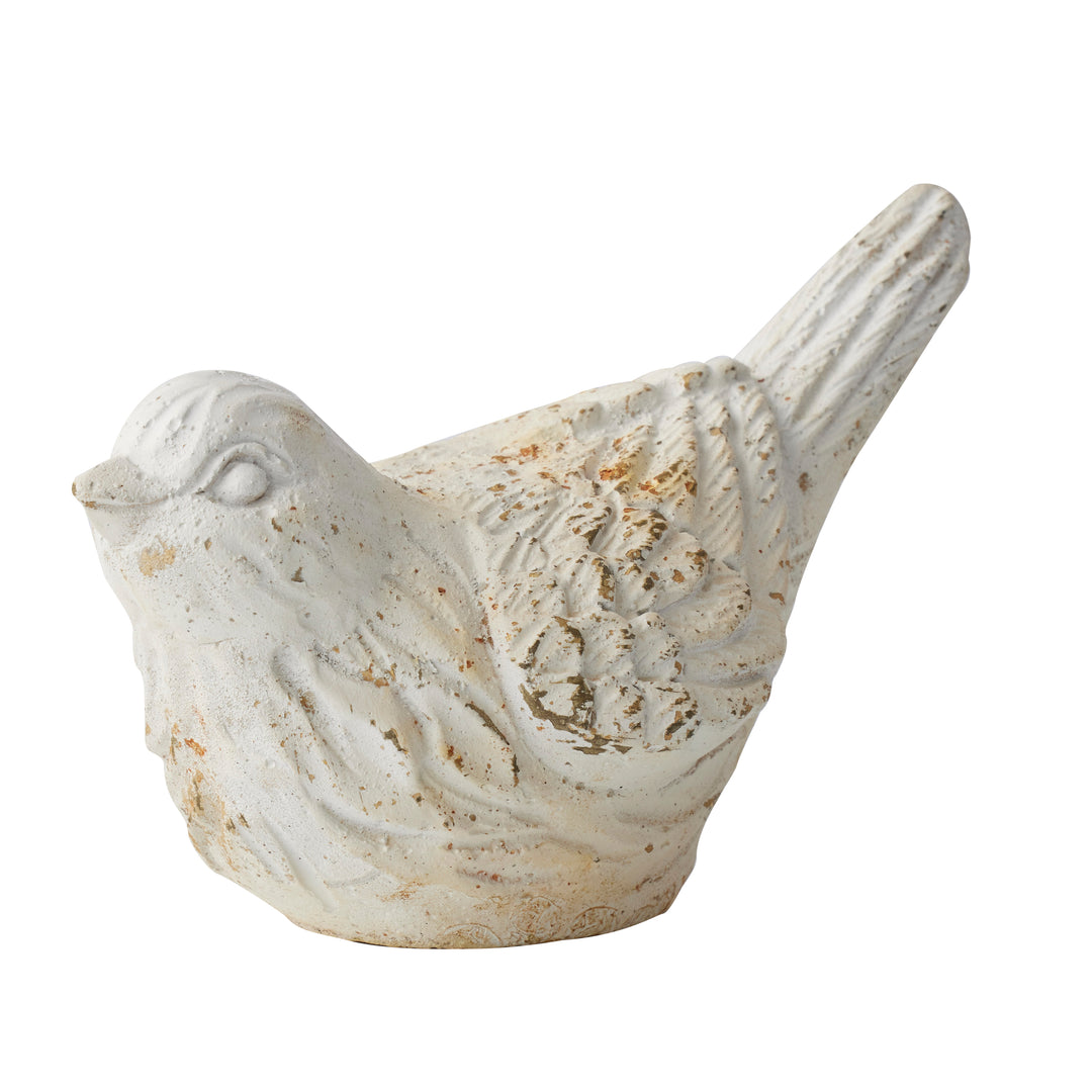 Willow &amp; Silk Sitting Bird Destressed White 11x6x8HCM