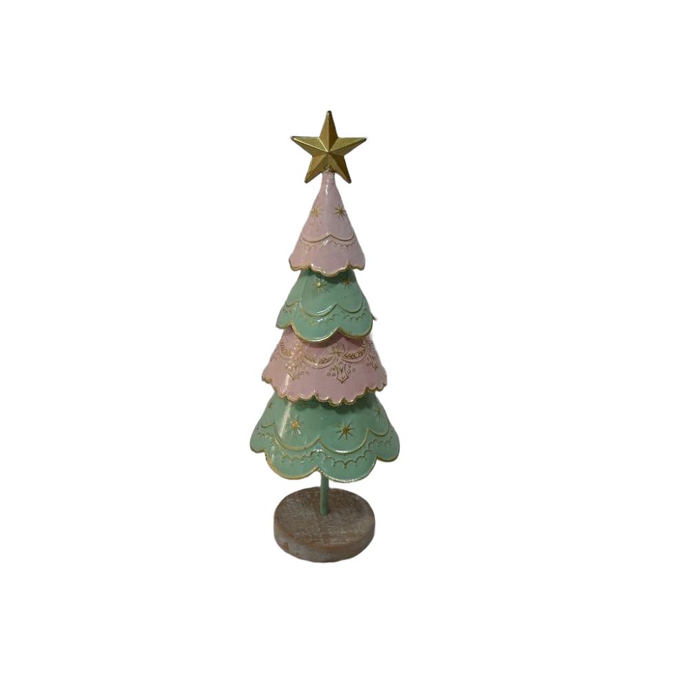 Willow &amp; Silk Christmas Tree Pink/Green Tin Sm 11x11x41HCM