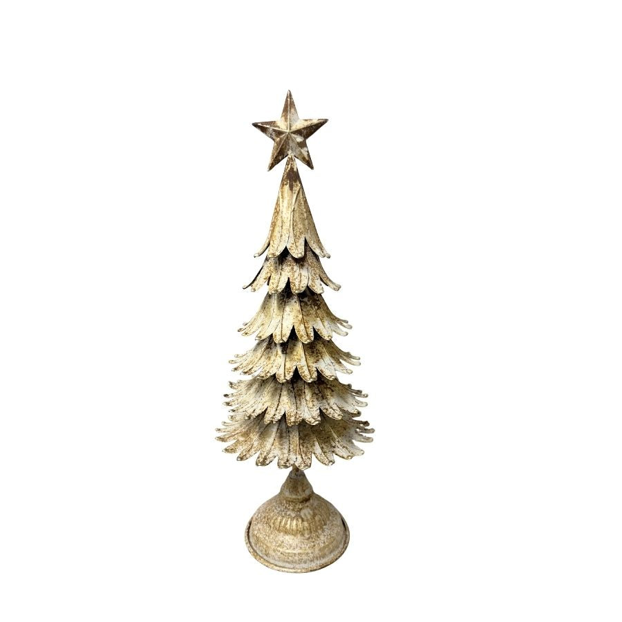Willow &amp; Silk Gold Xmas Tin Tree Sm 15x15x41HCM