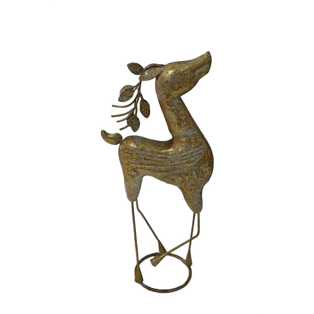 Willow &amp; Silk Gold Xmas Tin Reindeer Head Up 18x10x39.5HCM