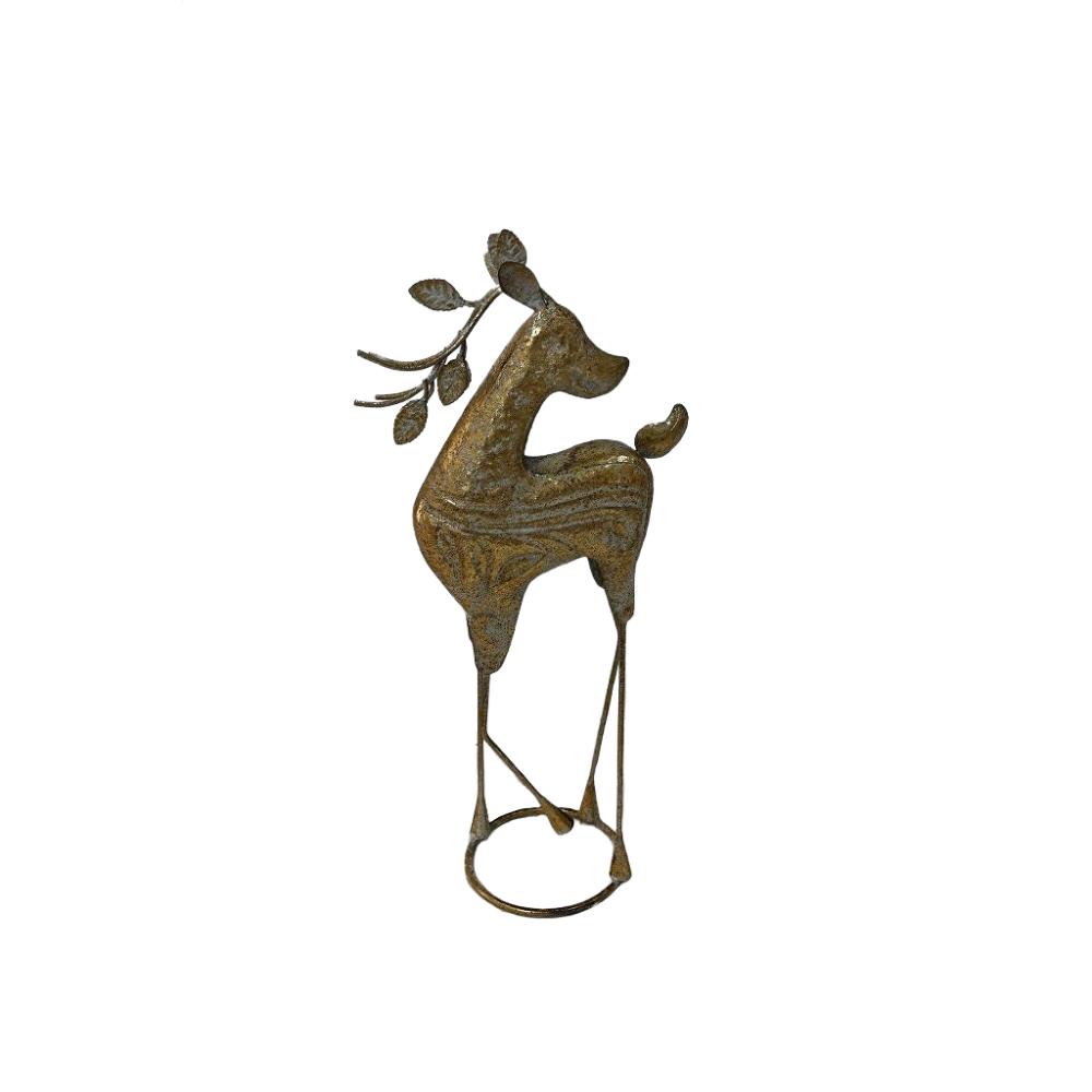 Willow &amp; Silk Gold Xmas Tin Reindeer Head Down 18x10x39.5HCM