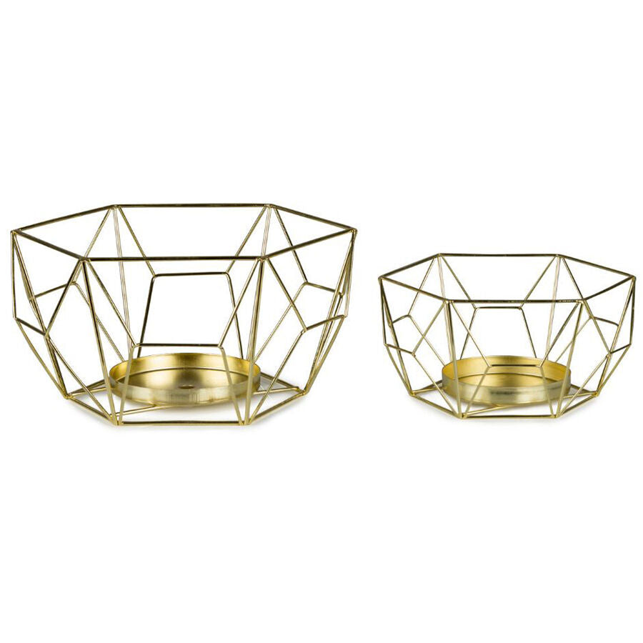 Willow &amp; Silk Set/2 Nested Luxe Geometric Candleholder 22x11/16x8cm