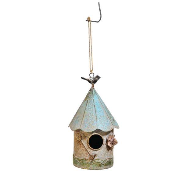 Willow &amp; Silk Gold Fleck Hanging  Bird House 13.5x13.5x25.5HCM