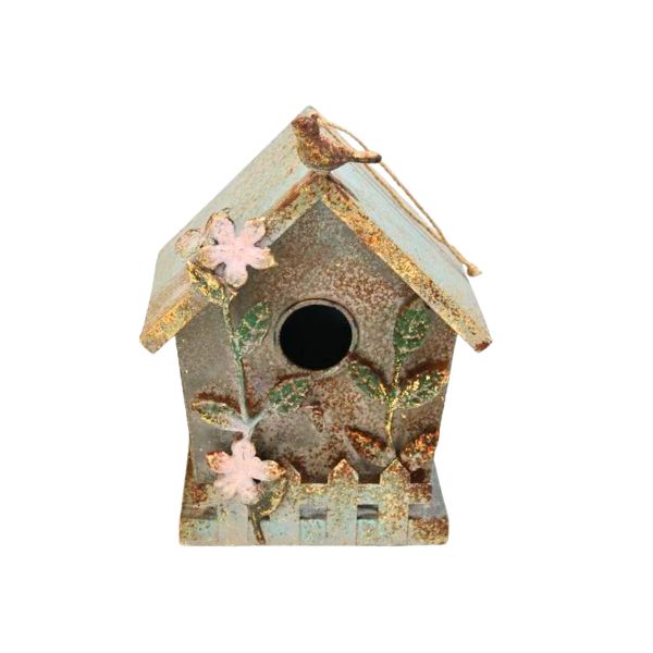 Willow &amp; Silk Picket Fence Cottage Hanging Bird House 18.5x14x24.5HCM