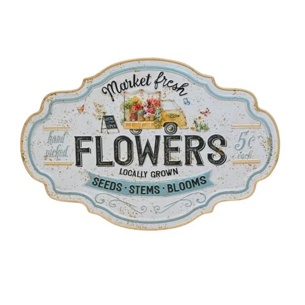Willow &amp; Silk Market Fresh Flowers Tin Sign 44.5x30HCM