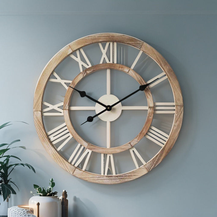 Willow &amp; Silk Hamptons Floating Wall Clock – Double Framed 60cm Decor