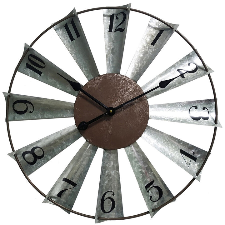 Willow &amp; Silk Wall Clock Windmill - Galvanised/Rust/Black 60cm