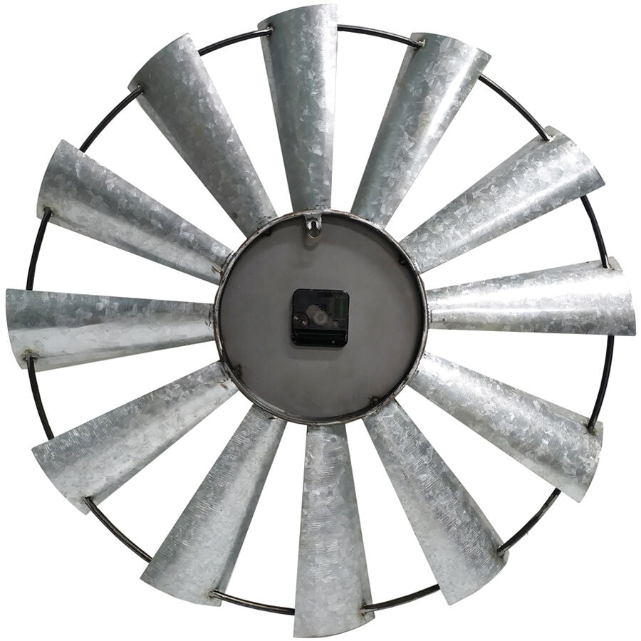 Willow &amp; Silk Wall Clock Windmill - Galvanised/Rust/Black 60cm