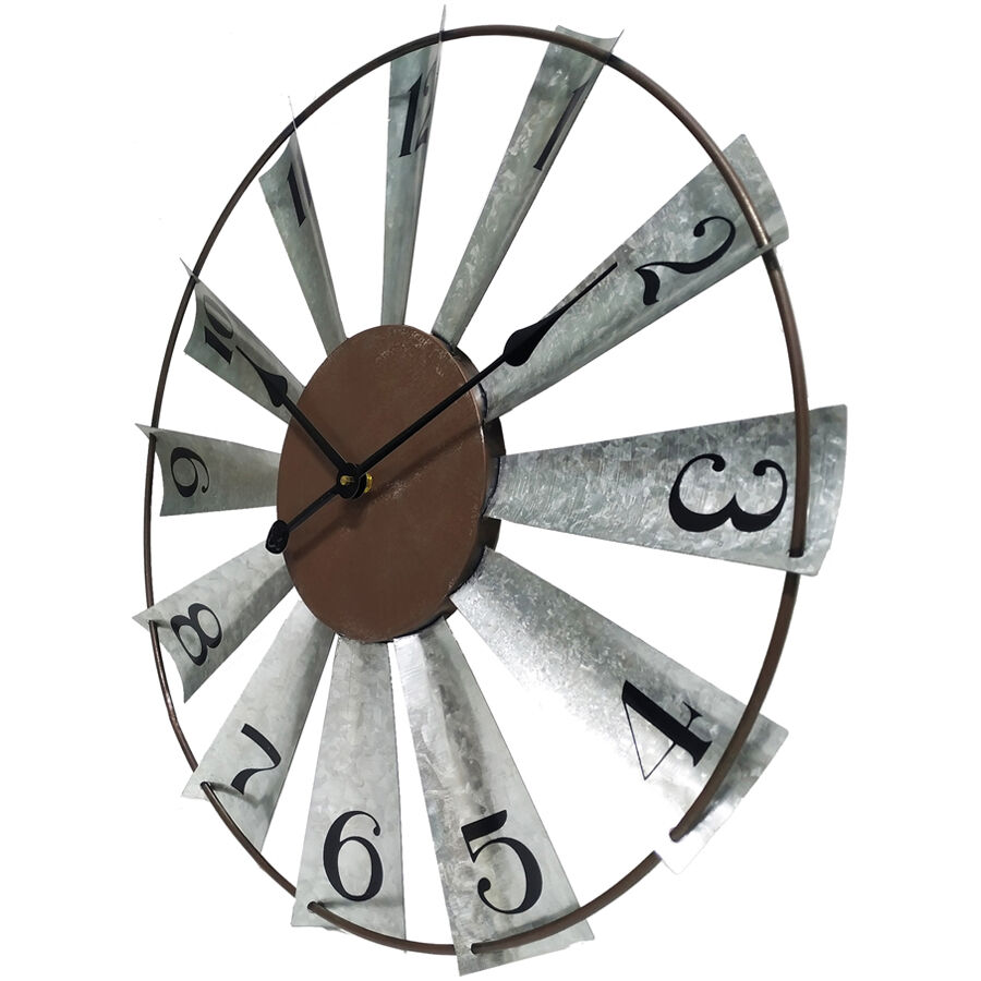 Willow &amp; Silk Wall Clock Windmill - Galvanised/Rust/Black 60cm