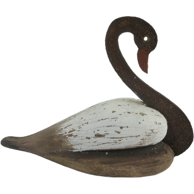 Willow &amp; Silk Ornament Set of 2 Wooden Swan 20cm/14cm Multicolour