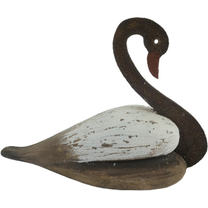 Willow &amp; Silk Ornament Set of 2 Wooden Swan 20cm/14cm Multicolour