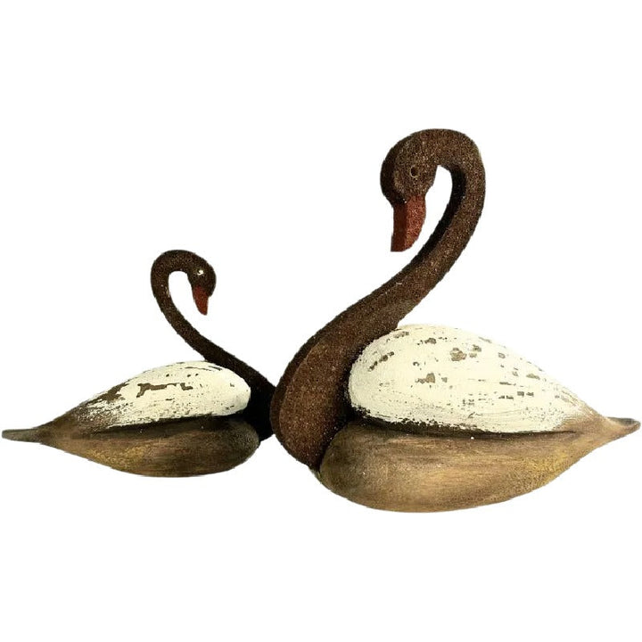 Willow &amp; Silk Ornament Set of 2 Wooden Swan 20cm/14cm Multicolour