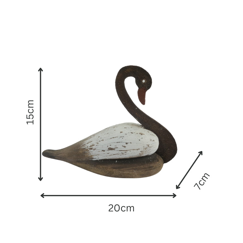 Willow &amp; Silk Ornament Set of 2 Wooden Swan 20cm/14cm Multicolour