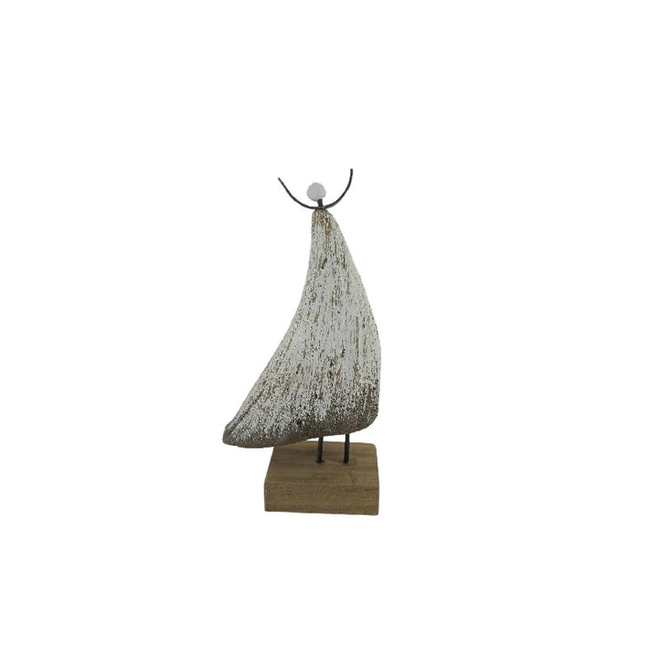 Willow &amp; Silk Angel Ornament Set of 2 Handmade Wooden Iron Base 24cm/20cm