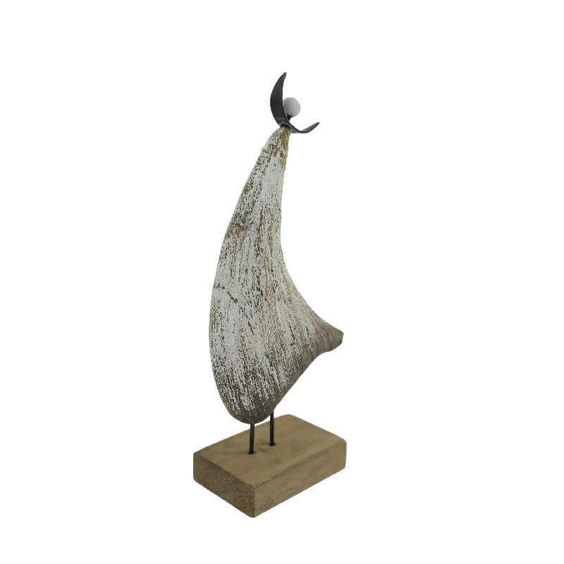 Willow &amp; Silk Angel Ornament Set of 2 Handmade Wooden Iron Base 24cm/20cm