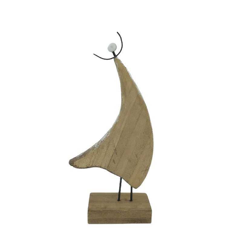 Willow &amp; Silk Angel Ornament Set of 2 Handmade Wooden Iron Base 24cm/20cm