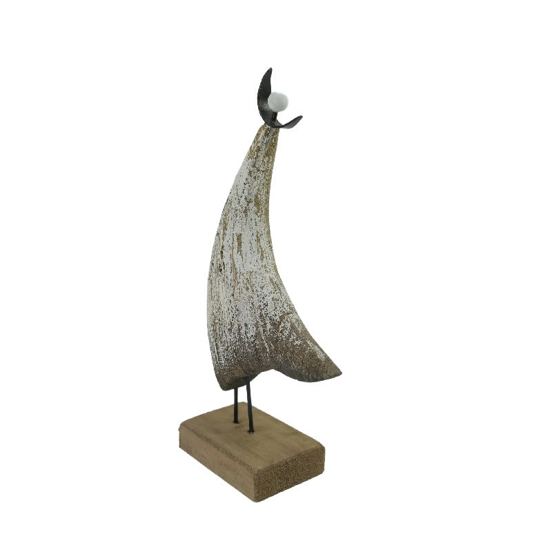 Willow &amp; Silk Angel Ornament Set of 2 Handmade Wooden Iron Base 24cm/20cm