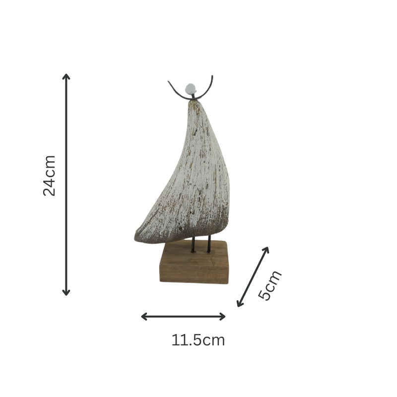 Willow &amp; Silk Angel Ornament Set of 2 Handmade Wooden Iron Base 24cm/20cm