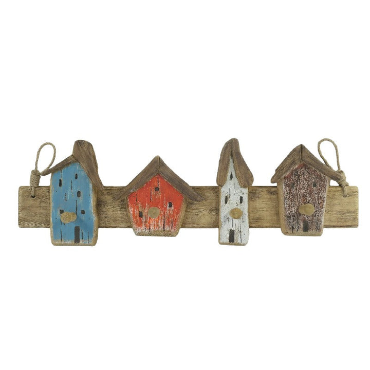 Willow &amp; Silk Handcrafted Beach Houses 4-Hook Wall Hanging 65x8x20cm