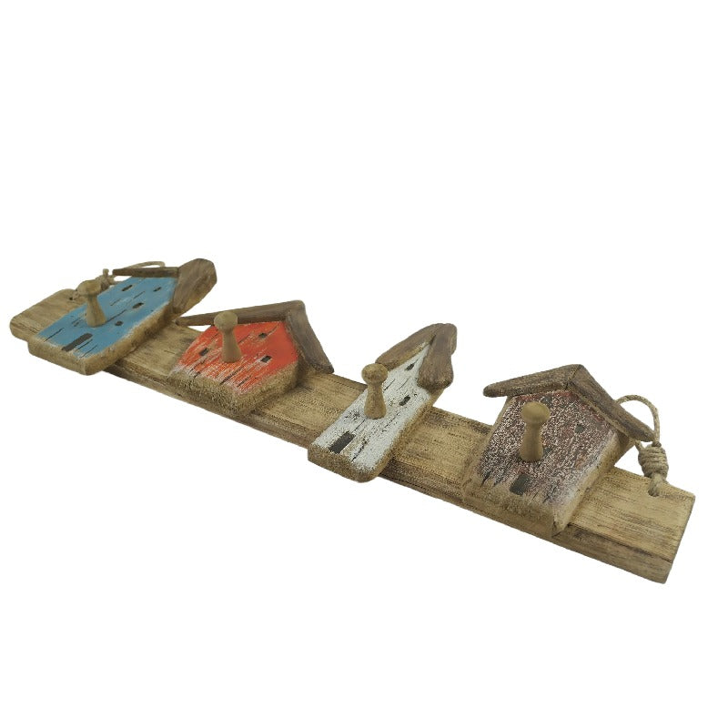 Willow &amp; Silk Handcrafted Beach Houses 4-Hook Wall Hanging 65x8x20cm