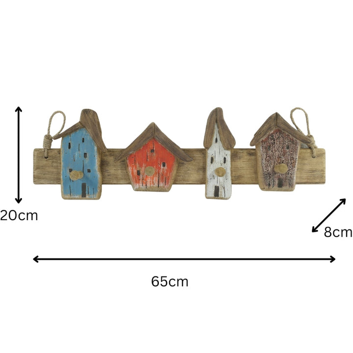 Willow &amp; Silk Handcrafted Beach Houses 4-Hook Wall Hanging 65x8x20cm