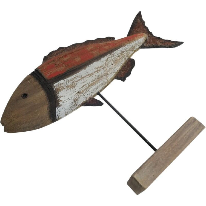 Willow &amp; Silk Fish Ornament Handmade Wooden/Iron Base 30cm Whitewash/Redwash