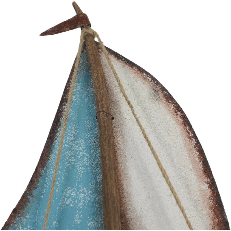 Willow &amp; Silk Sailboat Ornament Handmade Wooden/Tin 35cm Whitewash/Bluewash