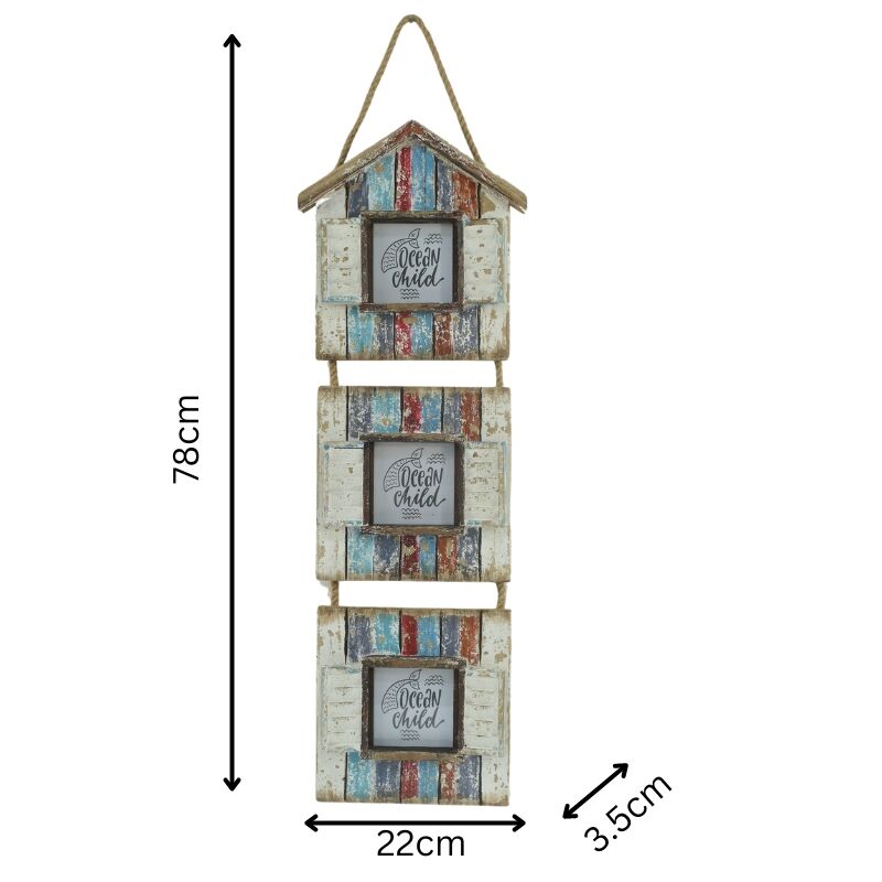 Willow &amp; Silk Wall Art Photo Frame Handmade Wooden Beach Houses 78cm 3-photo