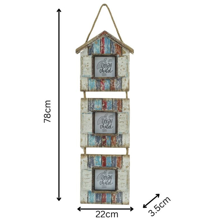 Willow &amp; Silk Wall Art Photo Frame Handmade Wooden Beach Houses 78cm 3-photo