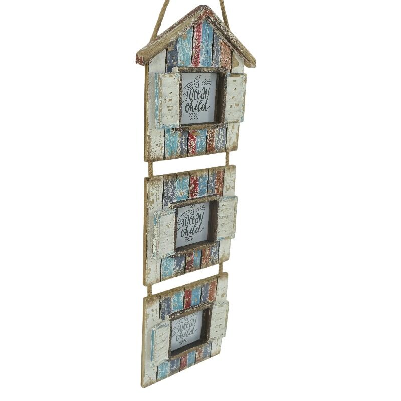 Willow &amp; Silk Wall Art Photo Frame Handmade Wooden Beach Houses 78cm 3-photo