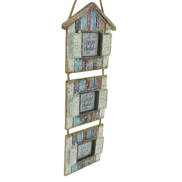 Willow &amp; Silk Wall Art Photo Frame Handmade Wooden Beach Houses 78cm 3-photo