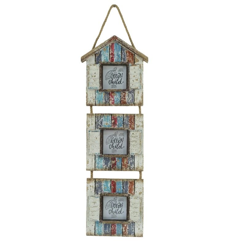 Willow &amp; Silk Wall Art Photo Frame Handmade Wooden Beach Houses 78cm 3-photo