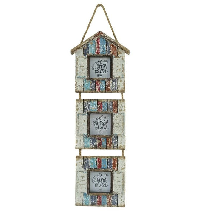 Willow &amp; Silk Wall Art Photo Frame Handmade Wooden Beach Houses 78cm 3-photo