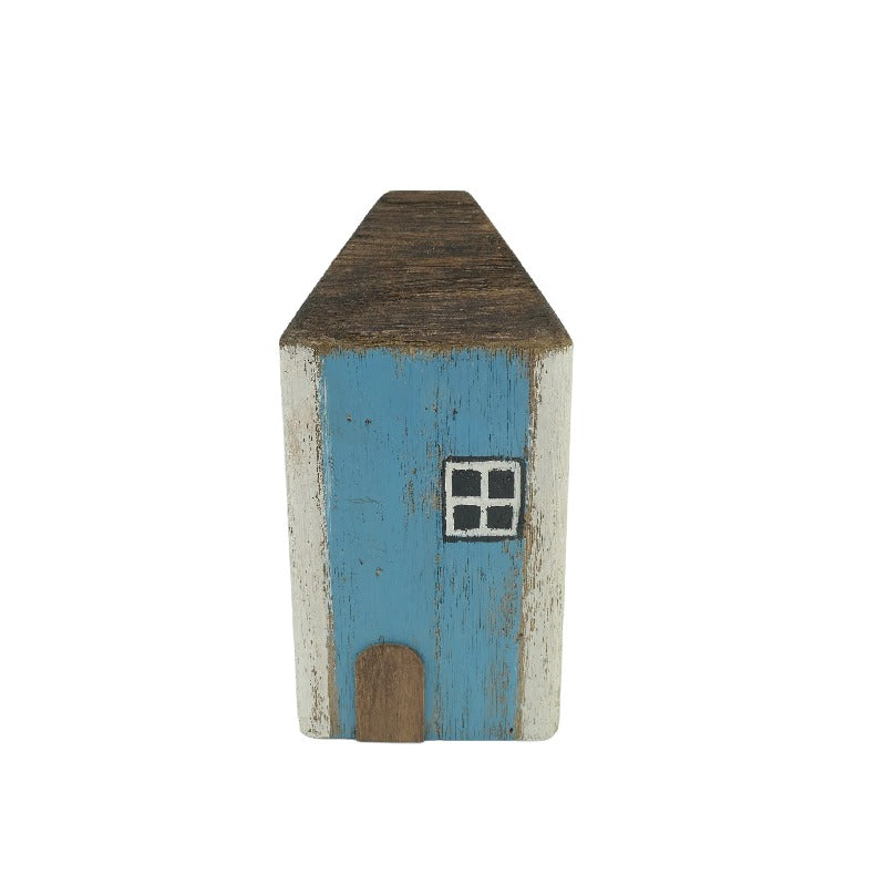 Willow &amp; Silk Door Stop Coastal Lighthouse Wooden 20cm Whitewash Blue