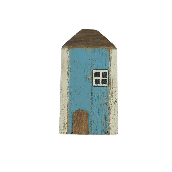 Willow &amp; Silk Door Stop Coastal Lighthouse Wooden 20cm Whitewash Blue