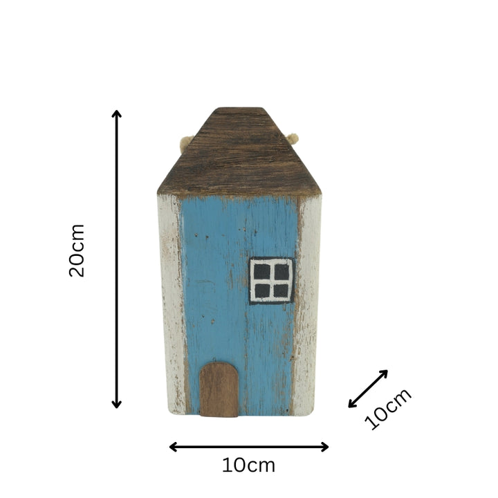 Willow &amp; Silk Door Stop Coastal Lighthouse Wooden 20cm Whitewash Blue