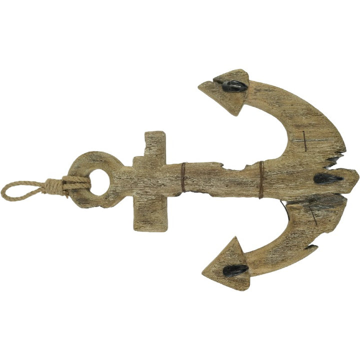 Willow &amp; Silk Handmade 63cm Wooden Anchor Wall Art w/ 3 Key Hooks organiser