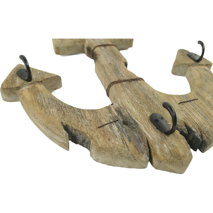 Willow &amp; Silk Handmade 63cm Wooden Anchor Wall Art w/ 3 Key Hooks organiser
