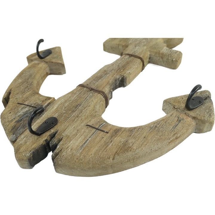 Willow &amp; Silk Handmade 63cm Wooden Anchor Wall Art w/ 3 Key Hooks organiser