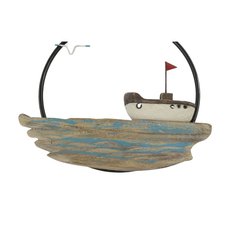 Willow &amp; Silk Set/2 Asst Handcrafted Round Boat/Beach Wall Art 28x2x20cm