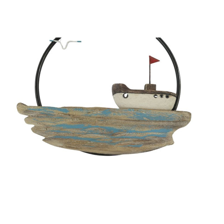 Willow &amp; Silk Set/2 Asst Handcrafted Round Boat/Beach Wall Art 28x2x20cm