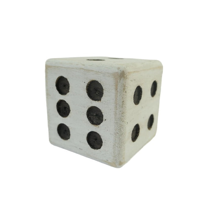 Willow &amp; Silk Dice Ornament Wooden 10cm White/Black Square