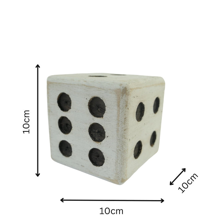 Willow &amp; Silk Dice Ornament Wooden 10cm White/Black Square