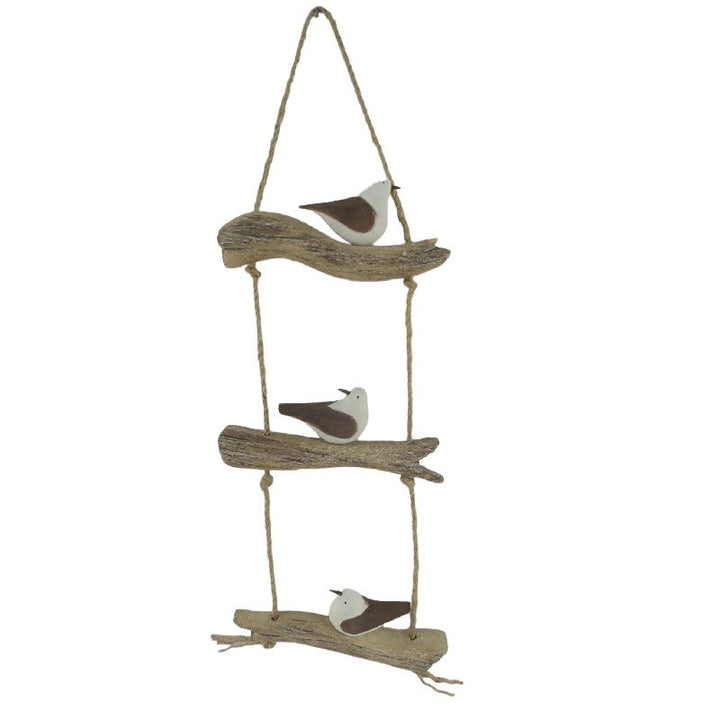 Willow &amp; Silk Wall Art Hanging Wooden Birds Driftwood 47cm Whitewash