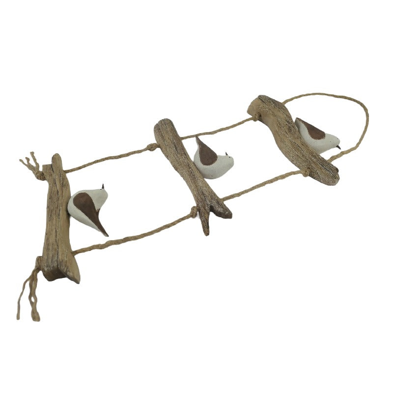 Willow &amp; Silk Wall Art Hanging Wooden Birds Driftwood 47cm Whitewash