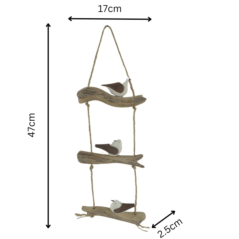 Willow &amp; Silk Wall Art Hanging Wooden Birds Driftwood 47cm Whitewash